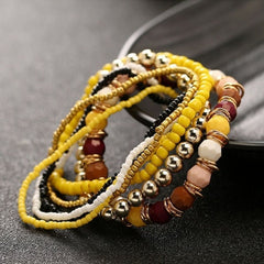 7 Pcs/Set Four Seasons Bohemian Multi-layer Beaded Jewelry and Women Elastic Bracelet 2019 New
