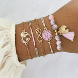 Yobest 6 Pcs/Set Bohemian Tassel Beads Charm Bracelets Set For Women Girls Fashion Pineapple Heart Geometric Bracelet Jewelry
