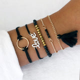 Yobest 6 Pcs/Set Bohemian Tassel Beads Charm Bracelets Set For Women Girls Fashion Pineapple Heart Geometric Bracelet Jewelry